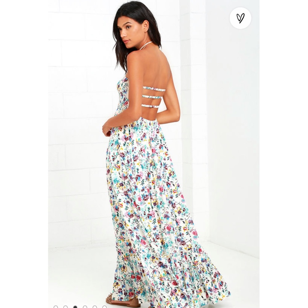 Lulus California Sunrise Cream Floral Print Maxi Dress - S